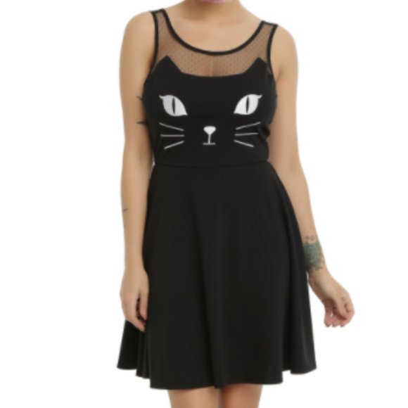 Hot Topic Dresses & Skirts - Hot Topic Black Kitty Cat Sleeveless Skater Dress